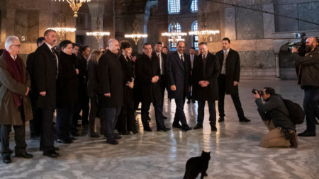 Черна котка се разходи пред Алексис Ципрас в прочутия храм-музей „Св. София“ – църква в продължение на почти 1000 години, превърната в джамия след завладяването на Константинопол от османците, а от 1934 г. – музей.