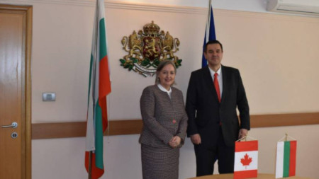 HE Annick Goulet, Ambassador of Canada to Romania, Bulgaria and Moldova with Economy Minister Nikola Stoyanov