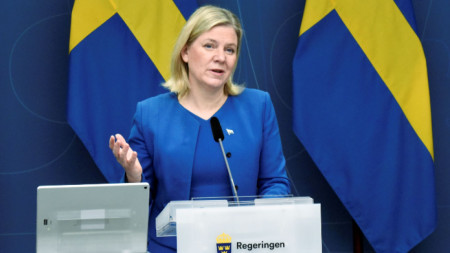 Министър-председателката Магдалена Андершон обявява край на Covid ограниченията на пресконференция в Стокхолм - 3 февруари 2022