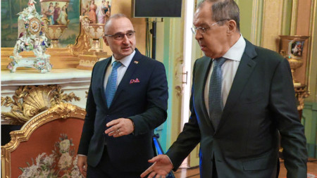 Министрите на външните работи на Хърватия Гордан Радман (вляво) и на Русия Сергей Лавров в Москва - 17 януари 2022