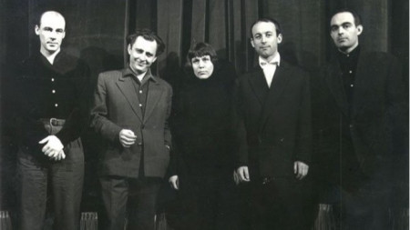 Вили Цанков, Леон Даниел, Юлия Огнянова, Методи Андонов и Асен Митев, Бургас, 1957