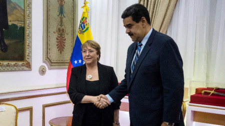 Върховният комисар на ООН по правата на човека Мишел Бачелет и президентът на Венецуела Николас Мадуро