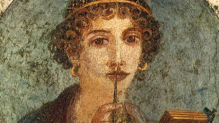 Най-известният предполагаем портрет на Сафо, намерен в Помпей