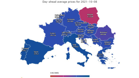 Днес цените на ток на европейските енергийни борси се понижиха