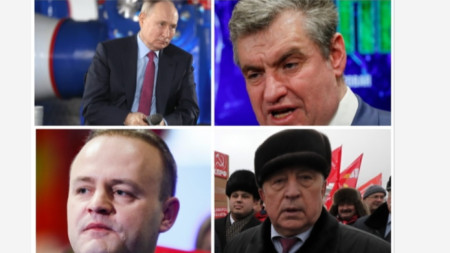 Четиримата участници в президентските избори - Владимир Путин, Леонид Слуцки, Владимир Даванков и Николай Харитонов