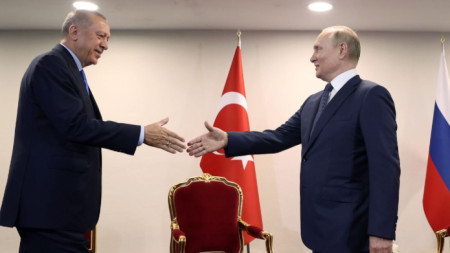 Владимир Путин и Реджеп Ердоган преди срещата им в Техеран, 19 юли 2022 г.
