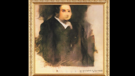 Творбата „Портрет на Едмон дьо Белами“, създадена от изкуствен интелект и продадена на търг на „Кристис“ в Ню Йорк.