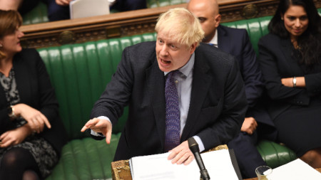 Премиерът Борис Джонсън по време на дебатите в парламента
