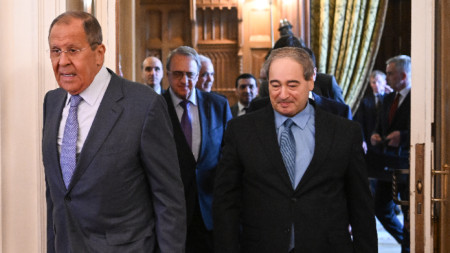 Външните министри на Русия Сергей Лавров (вляво) и на Сирия Файсал Мекдад - Москва, 23 август 2022