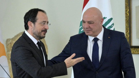 Президентите на Кипър и Ливан Никос Христодулидис и Жозеф Аун в Бейрут, 26 ноември 2025 г.