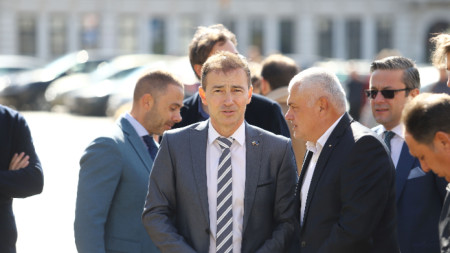 MEP Andrey Kovatcev (centre) was denied entry to North Macedonia on May 6, 2023. 