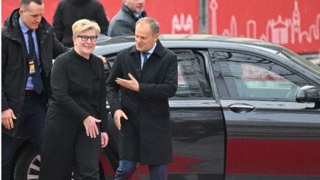 Министър-председателите на Литва Ингрида Симоните (вляво) и на Полша Доналд Туск - Вилнюс, 4 март 2024