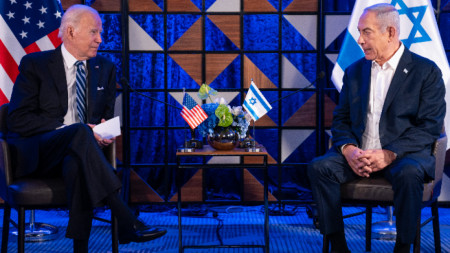 Джо Байдън с Бенямин Нетаняху в Тел Авив, 18 октомври 2023 г.