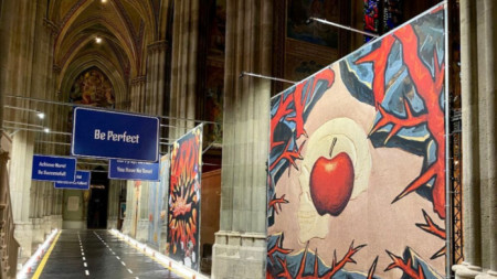 The art exhibition at the Votivkirche Cathedral, Vienna