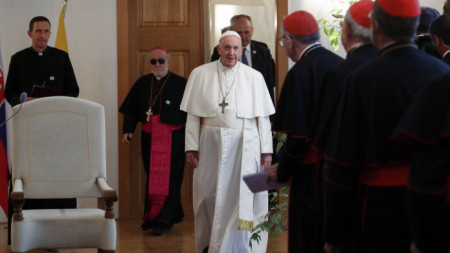 Папа Франциск на среща в Братислава на 12 септември 2021 г.