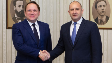 EU Commissioner Oliver Varhelyi (left) with President Rumen Radev