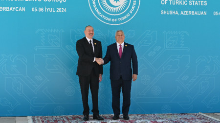 Азербайджанският президент Илхам Алиев с Виктор Орбан, 6 юли 2024 г.