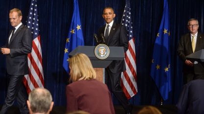 Доналд Туск, Барак Обама и Жан-Клод Юнкер на срещата на върха на НАТО