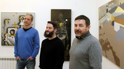 Slaw Nedew, Alexander Waltschew und Iwo Bistritschki (v.l.n.r.) bei der Eröffnung der Ausstellung