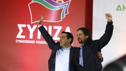 Лидерите на Сириза и сродната й испанска партия Подемос 