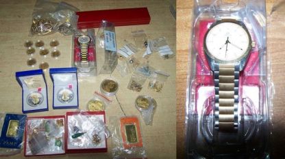 Конфискуваните златни бижута и монети и скъп часовник на ГКПП Градина.