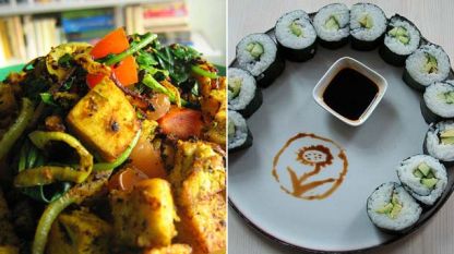Ястия с тофу само със зеленчуци и суши без риба или други морски продукти също са част от веганската кухня