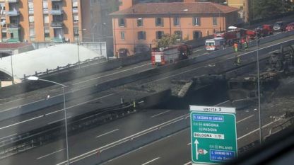 Eксплозия след пътен инцидент на магистрала в покрайнините на Болоня