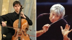 \r\nНа снимката: виолончелистът Атанас Кръстев и диригентът Жак Мерсие (отляво надясно)