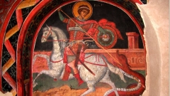 Hl. Georg, der Drachenkämpfer - Fragment einer Wandmalerei im Kremikowtzi-Kloster bei Sofia