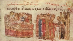 La muerte de zar Petar, miniatura de la copia de las crónicas de Manasés, conservada en el Vaticano