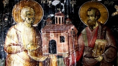 Свети първовърховни апостоли Петър и Павел - фрагмент от стенопис в манастира в Арденица