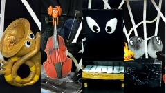 Снимки от спектакъла на театър „Вилекула” на пиесата „Палавият лунен лъч” - един спектакъл за видовете музикални инструменти.
