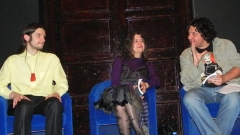 Момент от премиерата на книгата в Столичната библиотека. Отдясно наляво: Богдан Дворецки, авторката, журналистът от програма „Христо Ботев” и Цветан Цветанов, водещ на събитието.