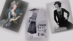 На снимката: Шапка с Мария Антоанета, ескиз на шапките на Кристиан Диор и шапка с Коко Шанел.
