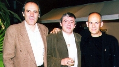 Георги Денков, Михаил Белчев и Кристиян Бояджиев на годишнина на „Музикаутор”, 2002 г. (отляво надясно)