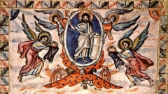Miniatura “Ngjitja e Zotit Krisht në qiej” nga ungjilli sirian i shekullit të VI i murgut Ravula